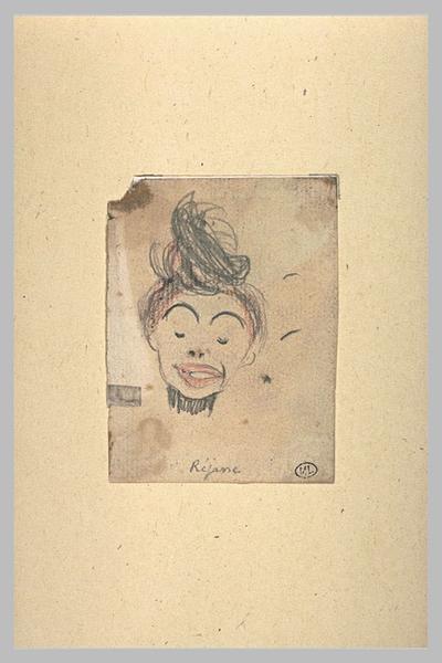 Croquis caricatural d'une tête de femme, de face : Réjane (titre inscrit)_0