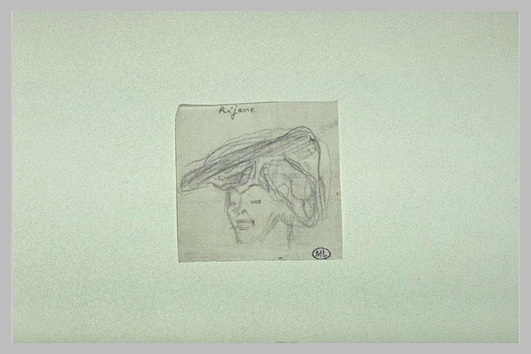 Tête de femme avec un grand chapeau, de trois quarts à gauche ; Réjane (titre inscrit)_0