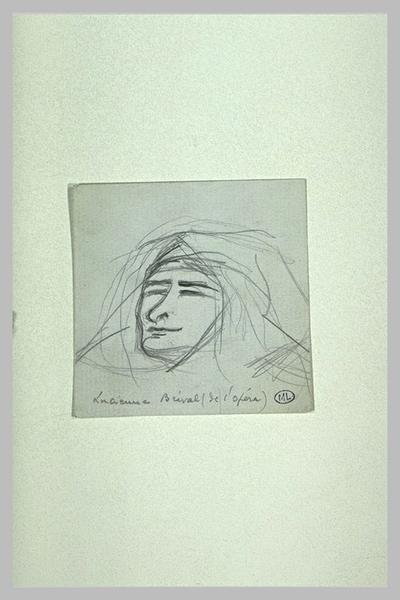 Tête de femme, voilée, de trois quarts à gauche, yeux fermés ; Lucienne Bréval (de l'Opéra) (titre inscrit)_0