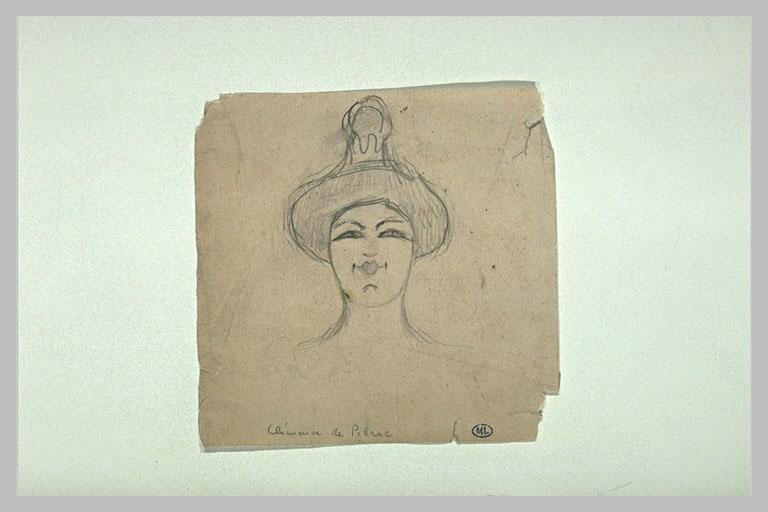 Tête de femme, de face, avec chignon haut et pointu sur le haut de la tête ; Clémence de Pibrac (titre inscrit)_0