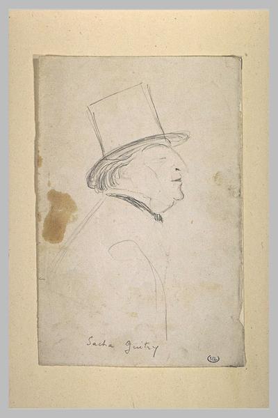 Croquis caricatural d'un homme, vu en buste, de profil : Sacha Guitry_0