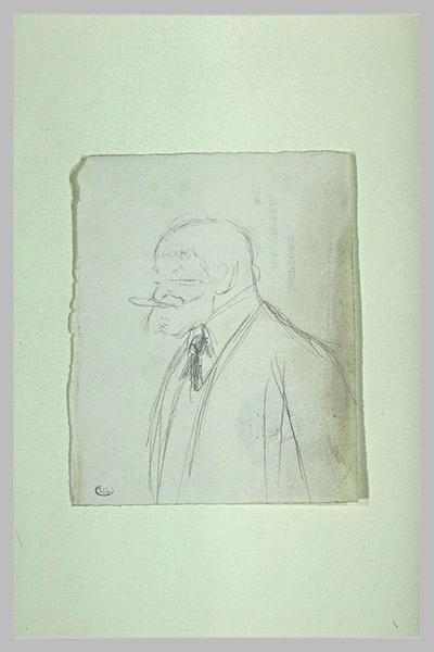 Homme vu à mi-corps, de trois quarts à gauche, avec une barbe, fumant_0