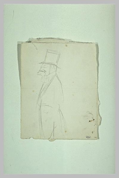 Homme barbu, coiffé d'un chapeau haut-de-forme, à mi-jambes_0