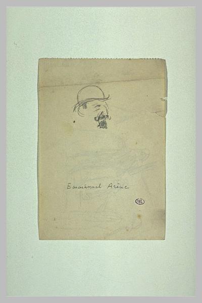 Emmanuel Arène, de trois quarts à droite, avec chapeau melon, moustache ; Emmanuel Arène (titre inscrit)_0