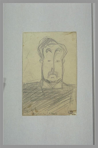 Homme moustachu, vu en buste, de face ; croquis d'un profil d'homme ; Alphonse Allais (titre inscrit)_0