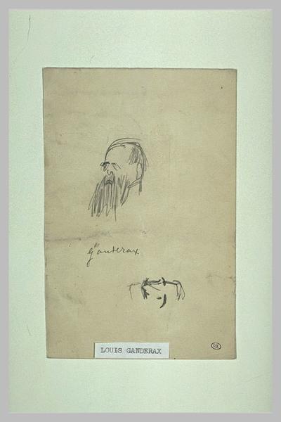Croquis de Louis Ganderax barbu, et de tête d'homme inachevé de trois quarts_0