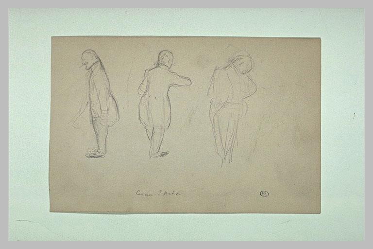 Trois études de Caran d'Ache de profil à gauche, de dos et de trois quarts_0