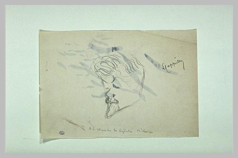 Tête d'homme, de trois quarts à gauche, cheveux ondulés, moustache : Ravier_0