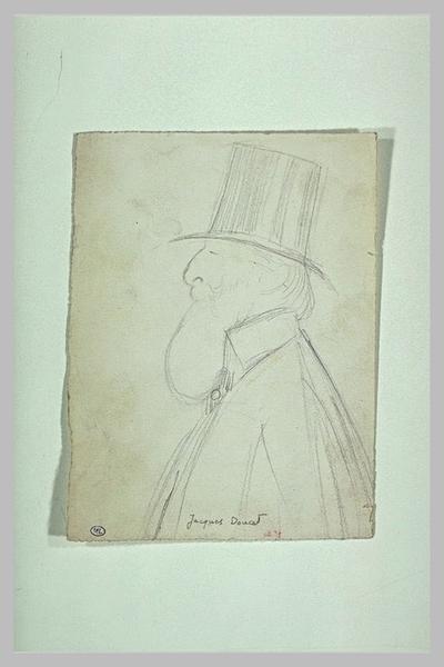 Vieillard barbu, en buste de profil gauche, coiffé d'un chapeau : Jcq Doucet_0