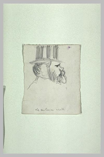 Le couturier Worth avec barbe et favoris, coiffé d'un chapeau haut de forme_0