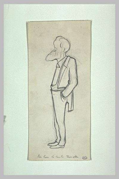 Le comte Termielli, de profil gauche, mains dans les poches, front bombé_0