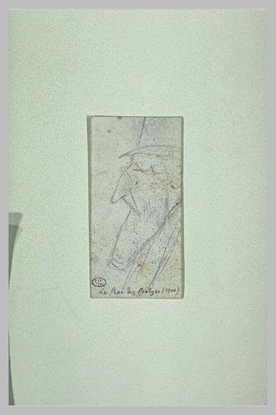 Tête de vieillard barbu, nez pointu, lorgnon et chapeau:le roi des Belges_0