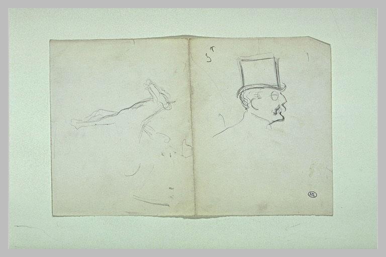 Tête ; léger croquis d'un cheval et de son cavalier : Baron du Theil du Havelt_0