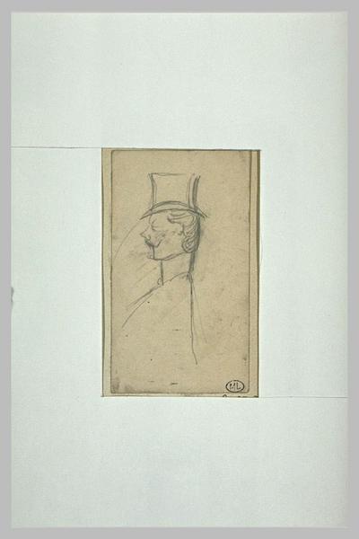 Homme vu en buste, de profil à gauche, avec chapeau haut-de-forme_0
