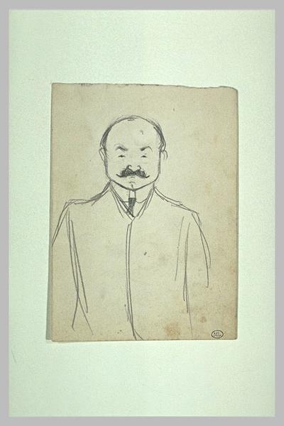 Homme vu à mi-corps, de face, crâne dégarni, moustache_0