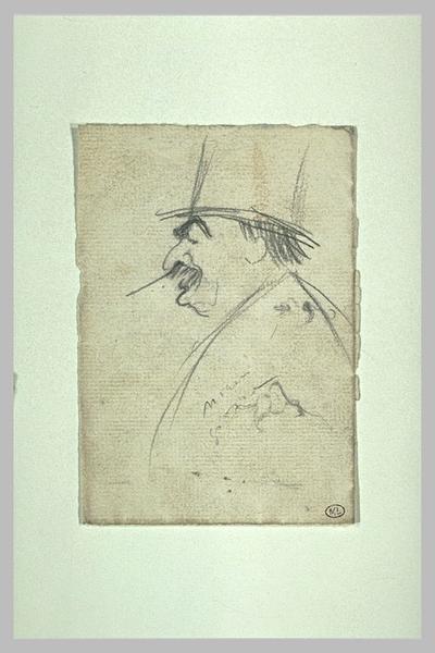 Homme vu en buste, de profil à gauche ; deux croquis de tête_0