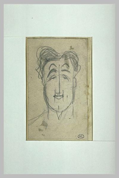 Tête d'homme, de face, avec doubles sourcils, cheveux bouffants ; Edmond Sée (titre inscrit)_0