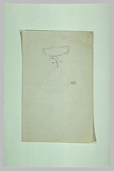Procès Humbert : Croquis à peine commencé d'un visage, de face, avec un chapeau_0