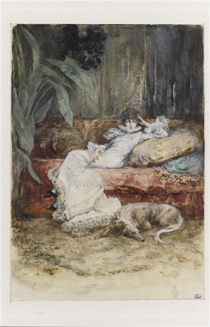 Portrait de Sarah Bernhardt, à demi-étendue sur un canapé_0