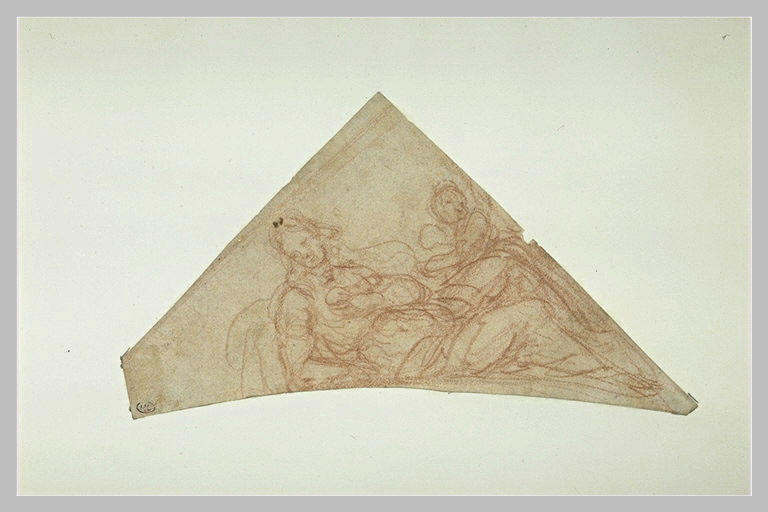 Femme à demi étendue, la tête penchée sur l'épaule droite, et putto_0