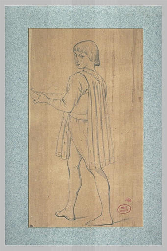 Jeune garçon en costume médiéval portant un plat_0