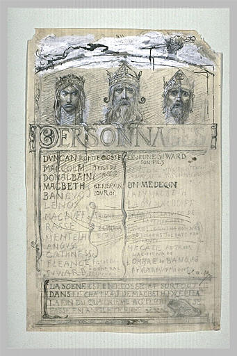 Projet de frontispice pour Macbeth orné de trois têtes couronnées_0