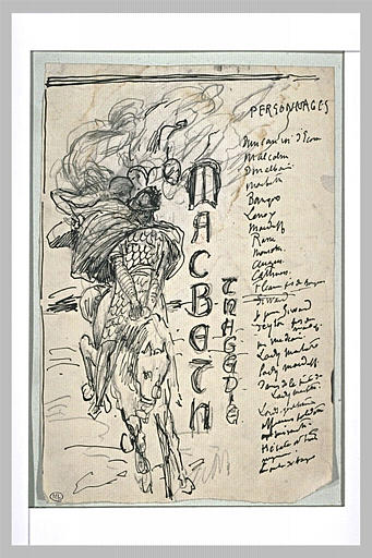 Projet de frontispice pour Macbeth avec un cavalier galopant, de face_0