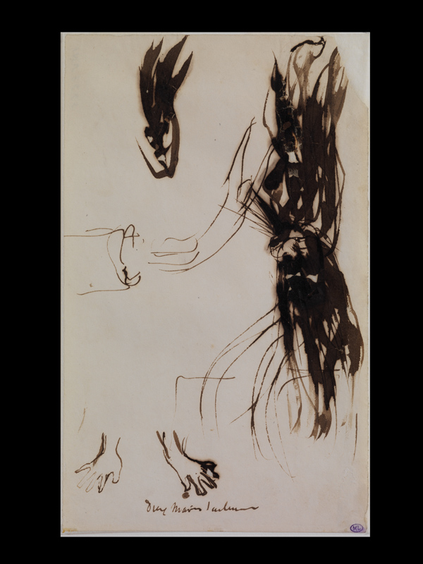 Une bougie ; deux mains ; traînées au pinceau, Victor Hugo, 19e siècle