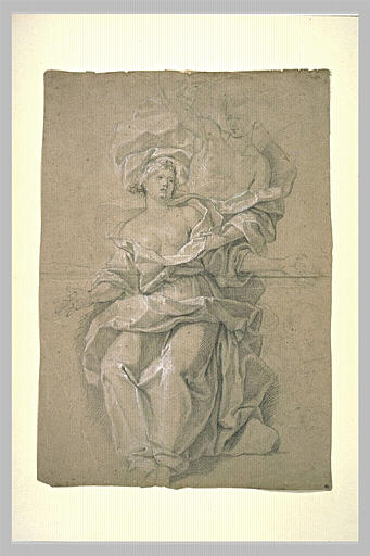 Femme, la poitrine découverte, assise devant un jeune homme debout ; Zéphyr et Flore (autre titre)_0