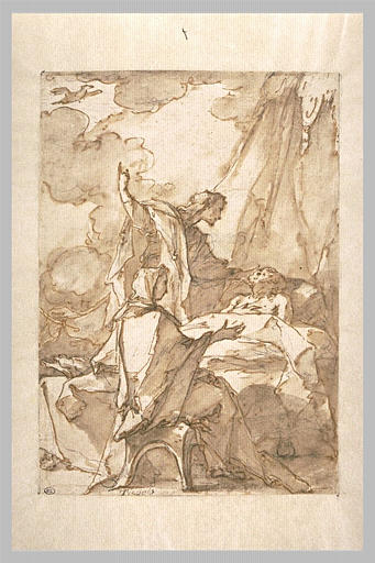 Mort de Saint Joseph : à la gauche du lit, un personnage drapé_0