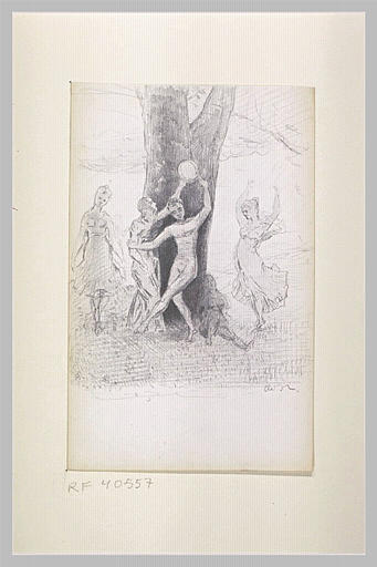 Ronde autour d'un arbre : cinq adolescentes dont l'une est assise_0
