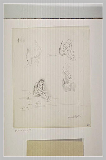 Deux croquis d'un homme nu assis ; croupe d'un cheval cabré ; jambe_0