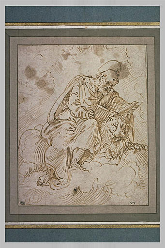 Saint Marc assis sur des nuages, appuyé sur un lion_0