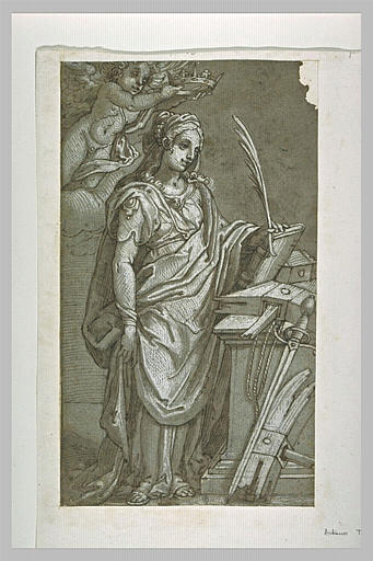 Sainte Catherine de Sienne, tenant un livre, couronnée par un ange_0