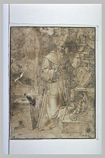 Un franciscain lisant sur un lutrin, dans une bibliothèque_0