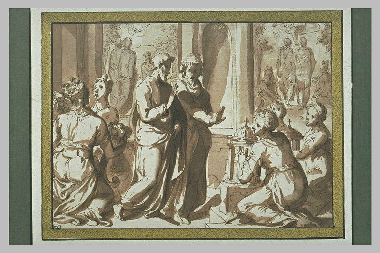 Plusieurs figures : femmes portant des fleurs, vieillards_0