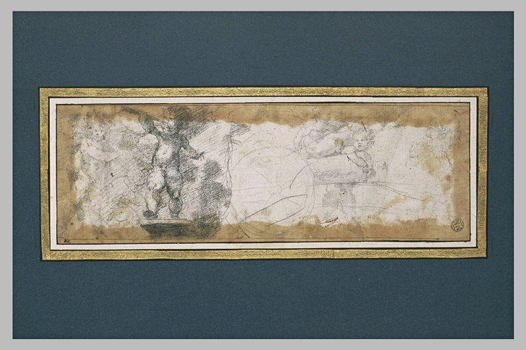 Putti  jouant avec un canon ; femme de profil vue en buste_0