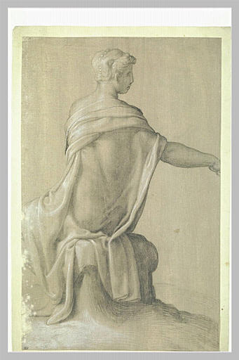 Femme assise, drapée, de dos_0