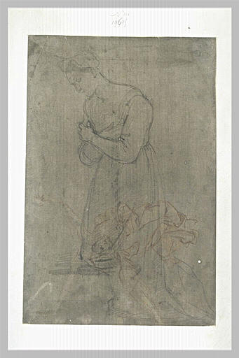 Femme agenouillée, tournée vers la gauche : la Vierge (?) ; Ange volant_0