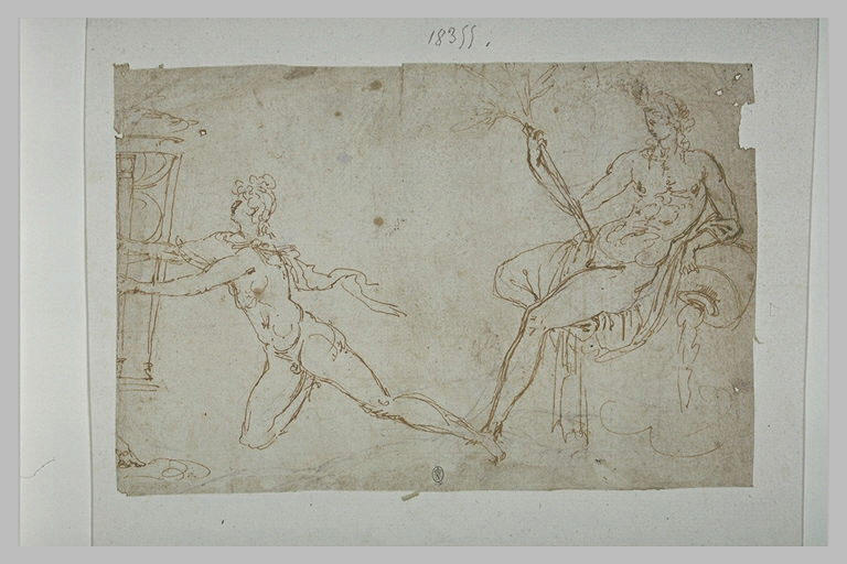 Un homme nu et une femme nue, tenant une branche dans la main_0