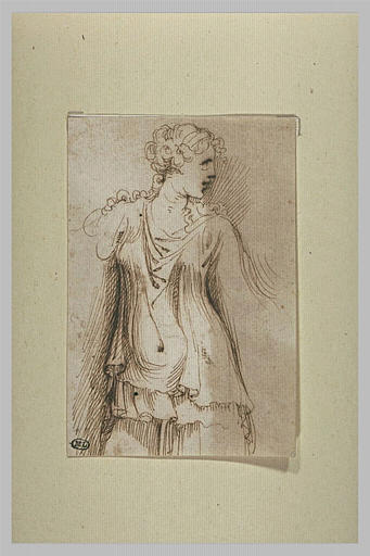 Demi-figure de femme, debout, regardant à droite_0