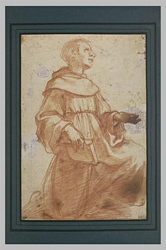 Un franciscain, un genou en terre, les yeux au ciel_0