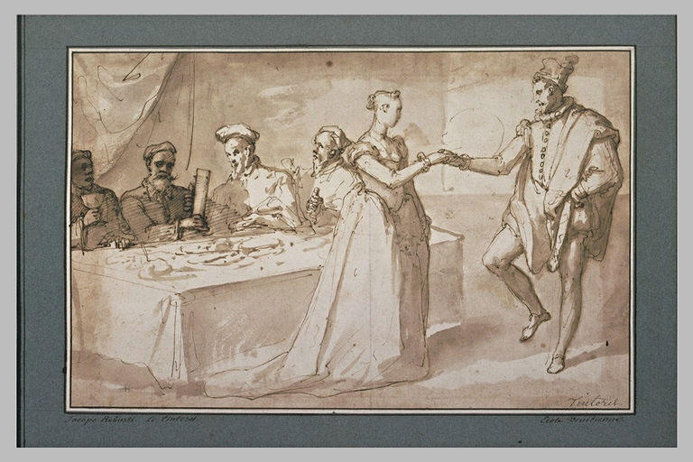 Hommes attablés et un couple dansant_0