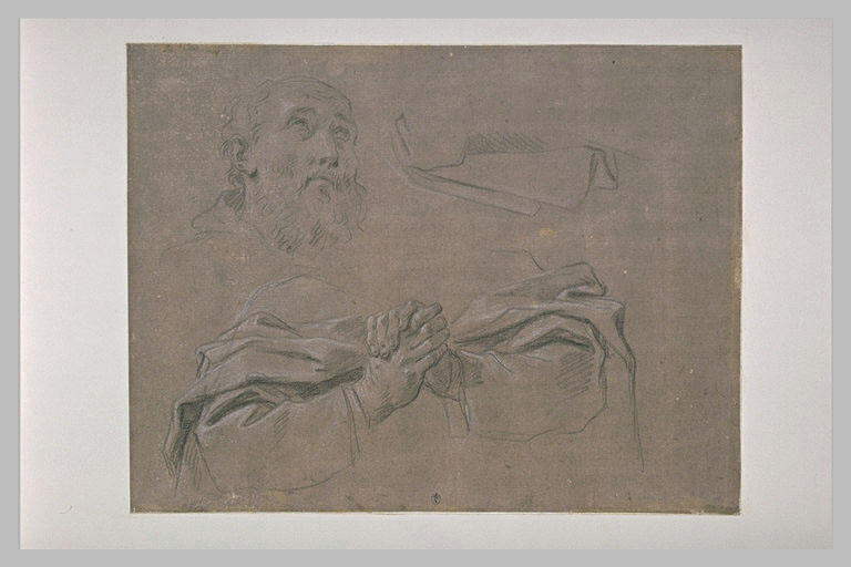 Tête d'homme barbu et draperie : étude pour saint Antoine_0
