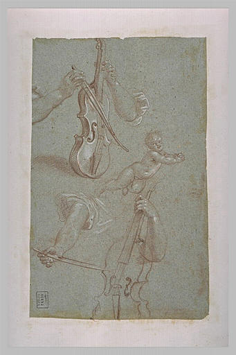 Deux études de bras jouant de la viole ; un angelot_0