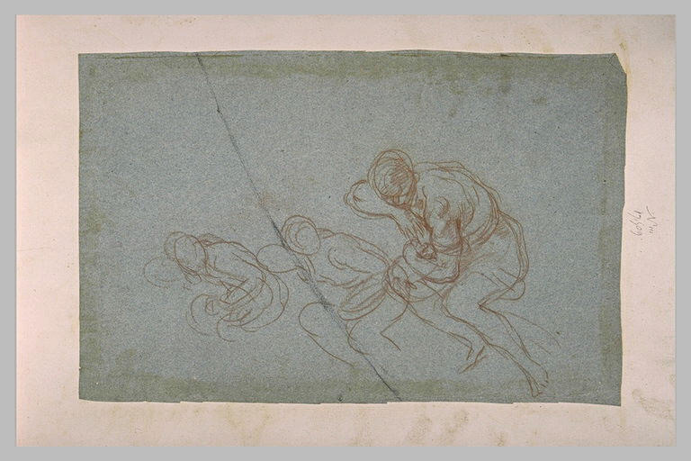 Trois croquis d'une figure assise, avec la tête reposant sur le bras droit_0