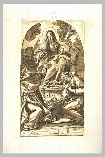 Vierge à l'Enfant donnant le rosaire à saint Dominique, et saint François_0