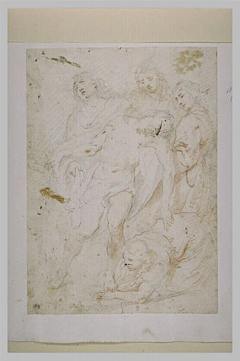 Le Christ mort sur les genoux de la Vierge, entourée de trois saints_0