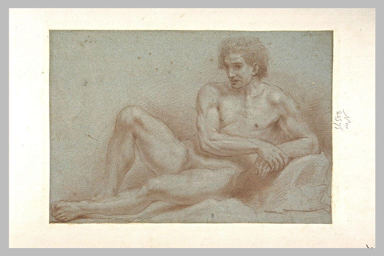 Homme nu à demi étendu, appuyé sur un coussin_0
