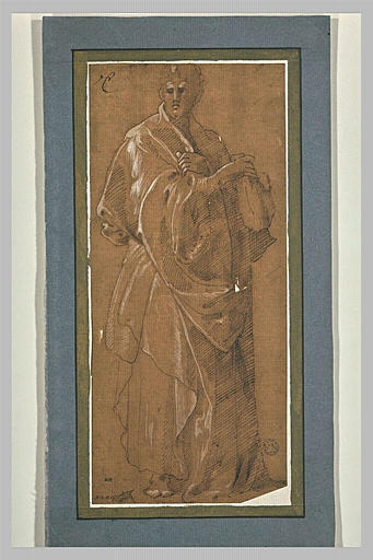 Homme drapé, debout, tenant de sa main droite une bourse : Saint Matthieu_0